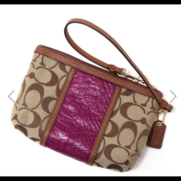 COACH SIG.CANVAS SNAKESKIN MEDIUM WRISTLET F51724 - Picture 1 of 7